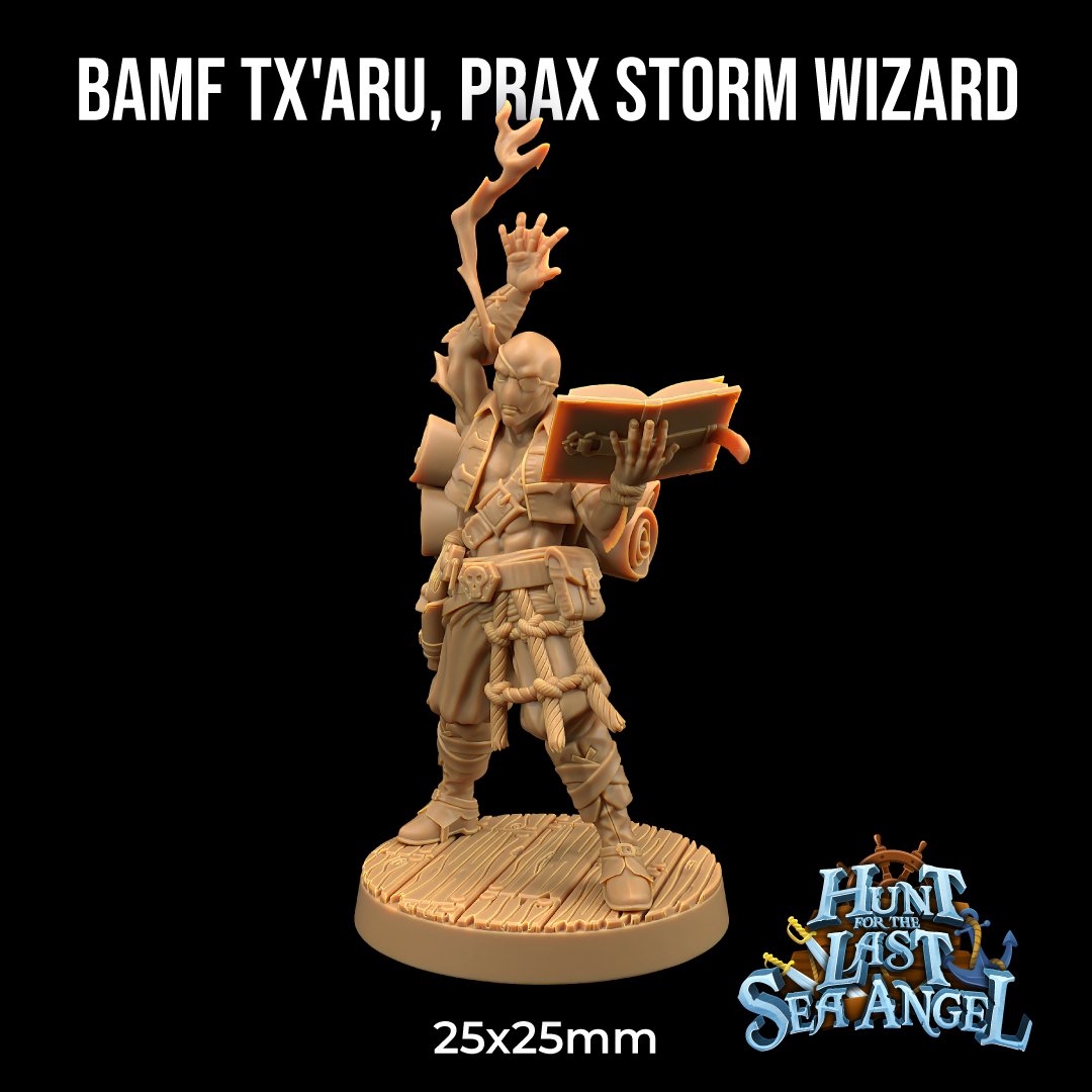 Bamf Tx'aru, Sea Elf / Prax / Triton Wizard / Warlock Miniature - Mini Megastore