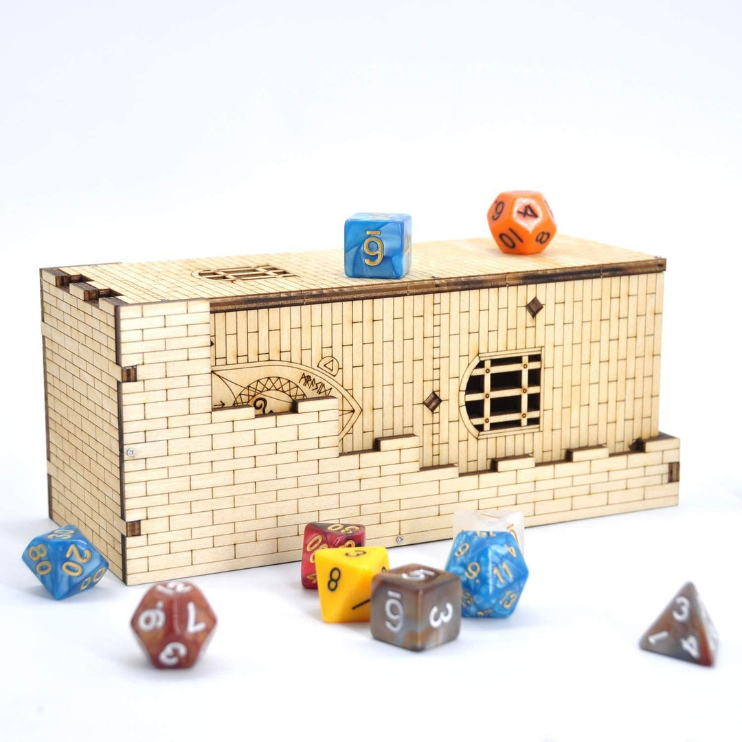 Castle Dice Tower with Tray Wood Laser Cut Dragon Carving Easy Roller Perfect for Board Game, D&amp;D and RPG - Mini Megastore