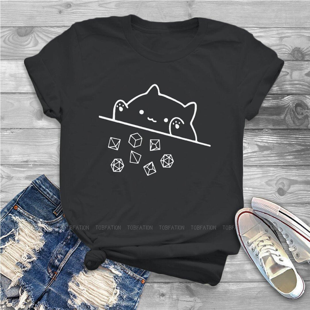 Cat Throwing Dice Women Clothing DnD Graphic Female Tshirts - Mini Megastore