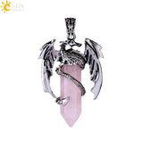 CSJA Animal Dragon Man Necklace Natural Stone Healing Pink Quartz Hexagonal Crystal Pendant Vintage Jewelry Gift for Women H012 - Mini Megastore