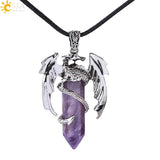 CSJA Animal Dragon Man Necklace Natural Stone Healing Pink Quartz Hexagonal Crystal Pendant Vintage Jewelry Gift for Women H012 - Mini Megastore