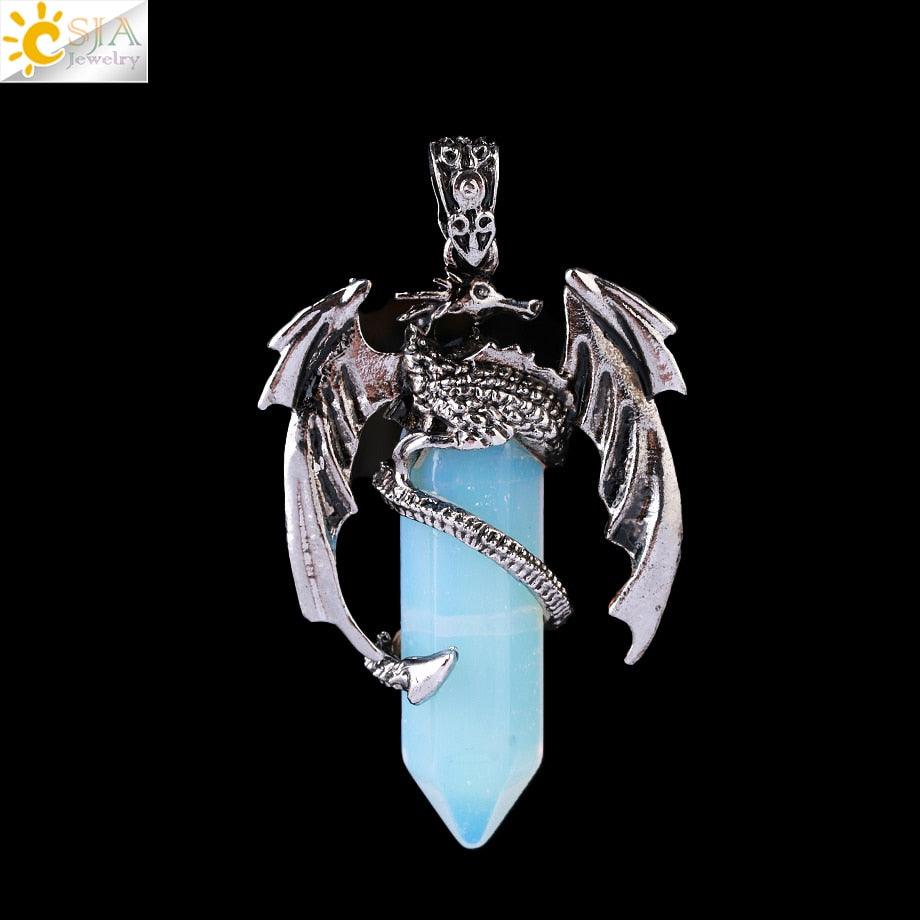CSJA Animal Dragon Man Necklace Natural Stone Healing Pink Quartz Hexagonal Crystal Pendant Vintage Jewelry Gift for Women H012 - Mini Megastore