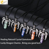 CSJA Animal Dragon Man Necklace Natural Stone Healing Pink Quartz Hexagonal Crystal Pendant Vintage Jewelry Gift for Women H012 - Mini Megastore