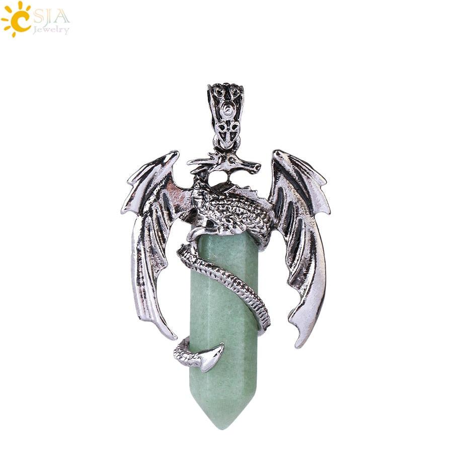 CSJA Animal Dragon Man Necklace Natural Stone Healing Pink Quartz Hexagonal Crystal Pendant Vintage Jewelry Gift for Women H012 - Mini Megastore