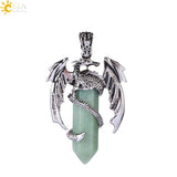CSJA Animal Dragon Man Necklace Natural Stone Healing Pink Quartz Hexagonal Crystal Pendant Vintage Jewelry Gift for Women H012 - Mini Megastore