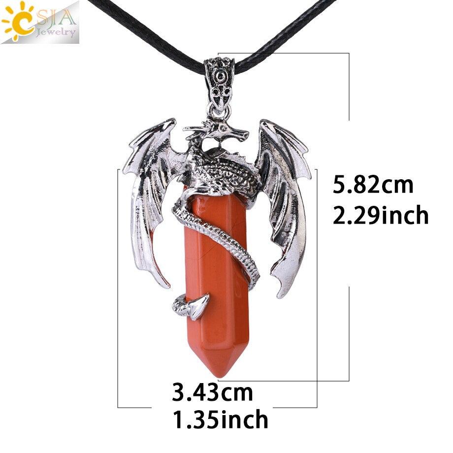 CSJA Animal Dragon Man Necklace Natural Stone Healing Pink Quartz Hexagonal Crystal Pendant Vintage Jewelry Gift for Women H012 - Mini Megastore