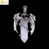 CSJA Animal Dragon Man Necklace Natural Stone Healing Pink Quartz Hexagonal Crystal Pendant Vintage Jewelry Gift for Women H012 - Mini Megastore