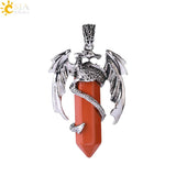 CSJA Animal Dragon Man Necklace Natural Stone Healing Pink Quartz Hexagonal Crystal Pendant Vintage Jewelry Gift for Women H012 - Mini Megastore