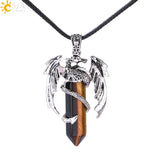 CSJA Animal Dragon Man Necklace Natural Stone Healing Pink Quartz Hexagonal Crystal Pendant Vintage Jewelry Gift for Women H012 - Mini Megastore