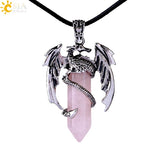 CSJA Animal Dragon Man Necklace Natural Stone Healing Pink Quartz Hexagonal Crystal Pendant Vintage Jewelry Gift for Women H012 - Mini Megastore