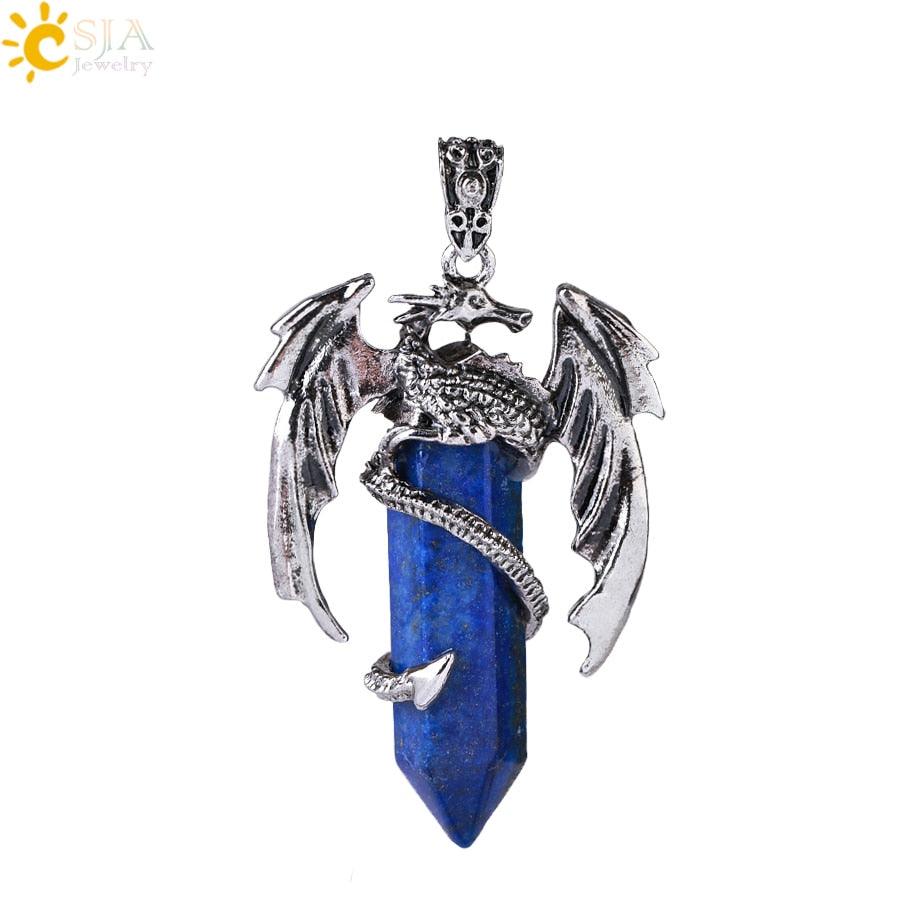 CSJA Animal Dragon Man Necklace Natural Stone Healing Pink Quartz Hexagonal Crystal Pendant Vintage Jewelry Gift for Women H012 - Mini Megastore
