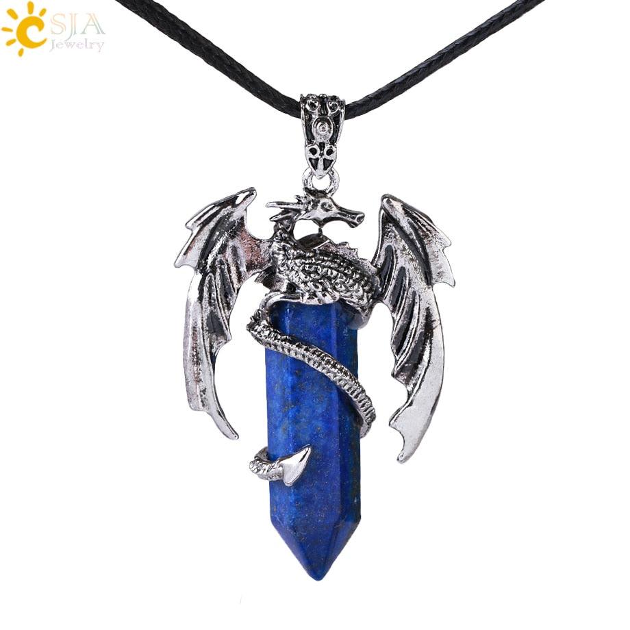 CSJA Animal Dragon Man Necklace Natural Stone Healing Pink Quartz Hexagonal Crystal Pendant Vintage Jewelry Gift for Women H012 - Mini Megastore