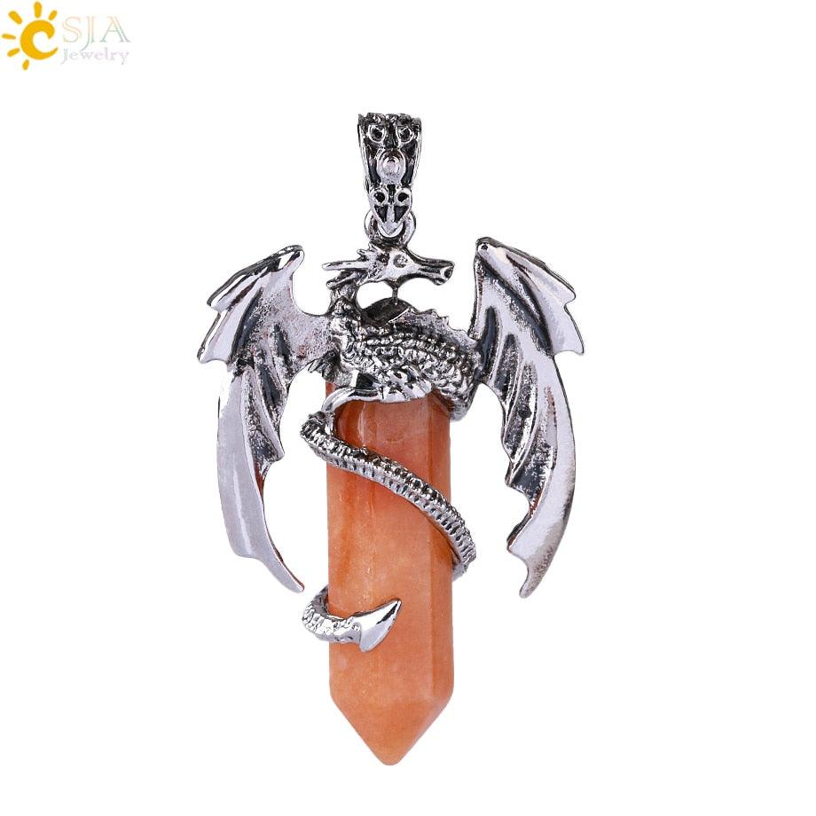 CSJA Animal Dragon Man Necklace Natural Stone Healing Pink Quartz Hexagonal Crystal Pendant Vintage Jewelry Gift for Women H012 - Mini Megastore