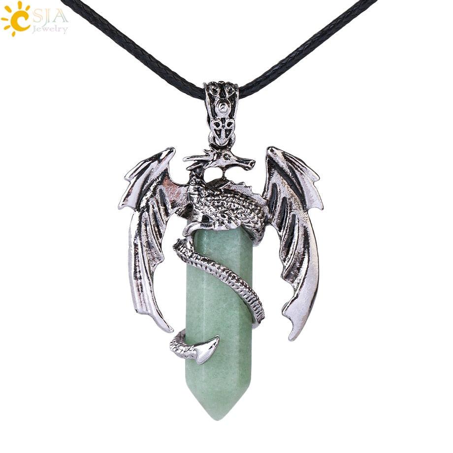 CSJA Animal Dragon Man Necklace Natural Stone Healing Pink Quartz Hexagonal Crystal Pendant Vintage Jewelry Gift for Women H012 - Mini Megastore