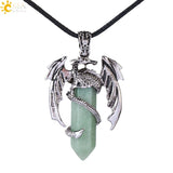 CSJA Animal Dragon Man Necklace Natural Stone Healing Pink Quartz Hexagonal Crystal Pendant Vintage Jewelry Gift for Women H012 - Mini Megastore