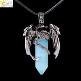 CSJA Animal Dragon Man Necklace Natural Stone Healing Pink Quartz Hexagonal Crystal Pendant Vintage Jewelry Gift for Women H012 - Mini Megastore