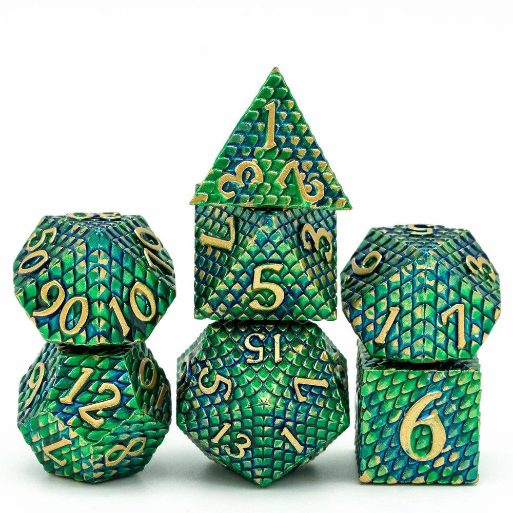 Cusdie Dragon Scale Metal D&amp;D Dice, 7 Pcs DND Dice, Polyhedral Dice Set, for Role Playing Game MTG Pathfinder - Mini Megastore