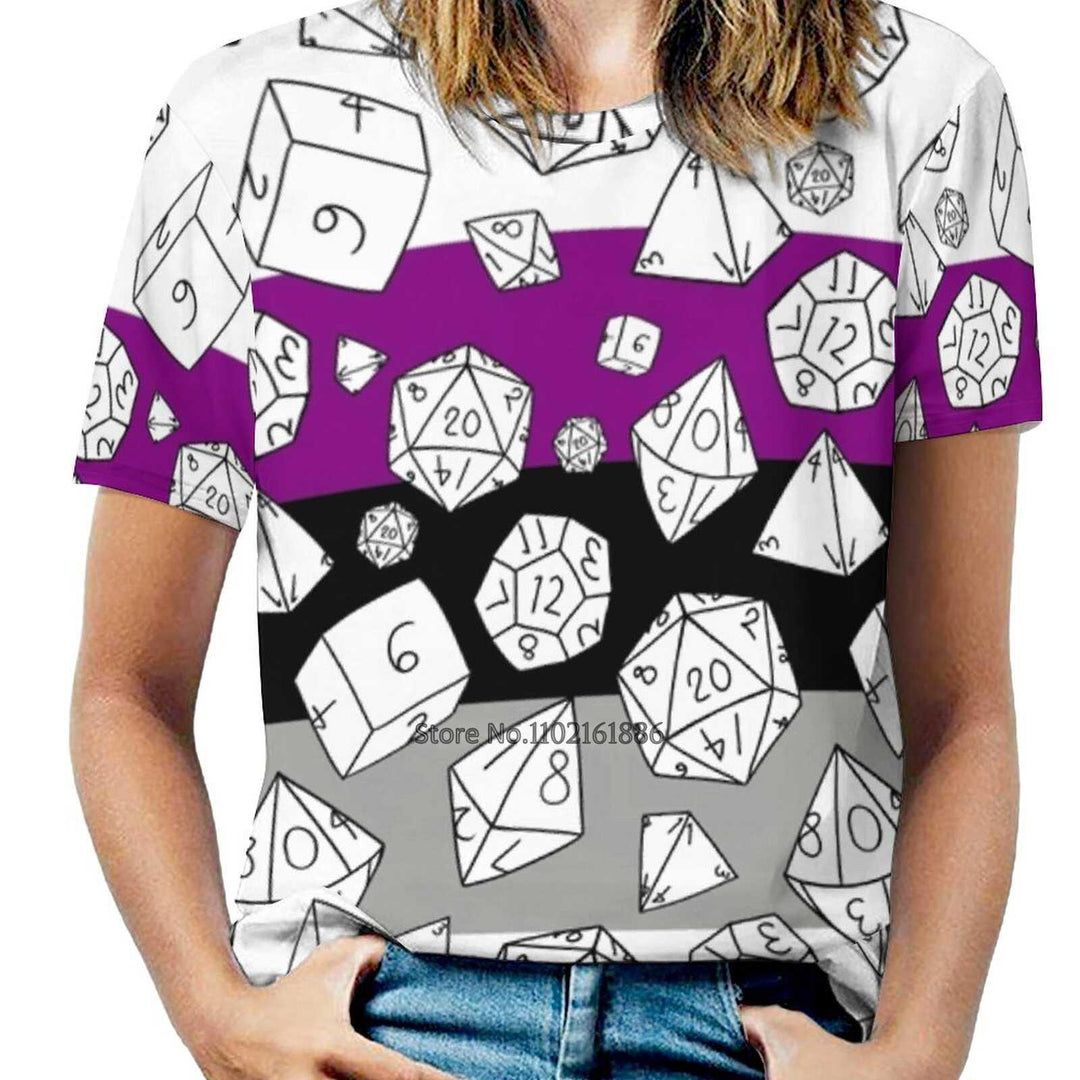 Dice! Dice! Dice! — Asexual Pride! Women Print T-Shirt Summer Casual Tops Streetwear T Shirt Boho Ladies Top And Dnd Dice Dm - Mini Megastore