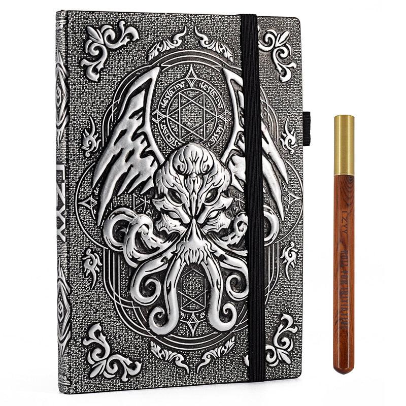 DND Campaign Journal with 3D Cthulhu Embossed Leather Cover - 200 Blank Pages A5 Notebook Great RPG Notepad for GM & Player - Mini Megastore