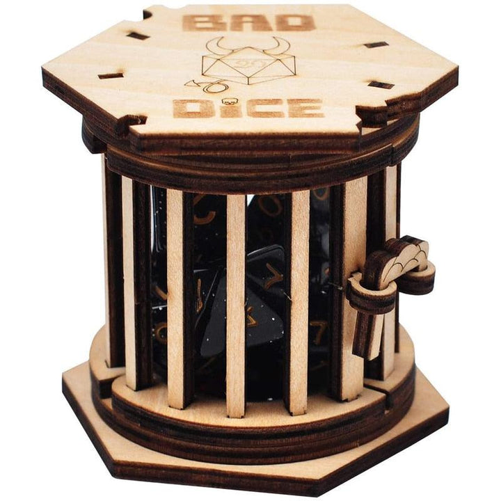 DND Dice Jail Prison with Polyhedral Dice Set Wood Cage for Your Bad Dice - Mini Megastore