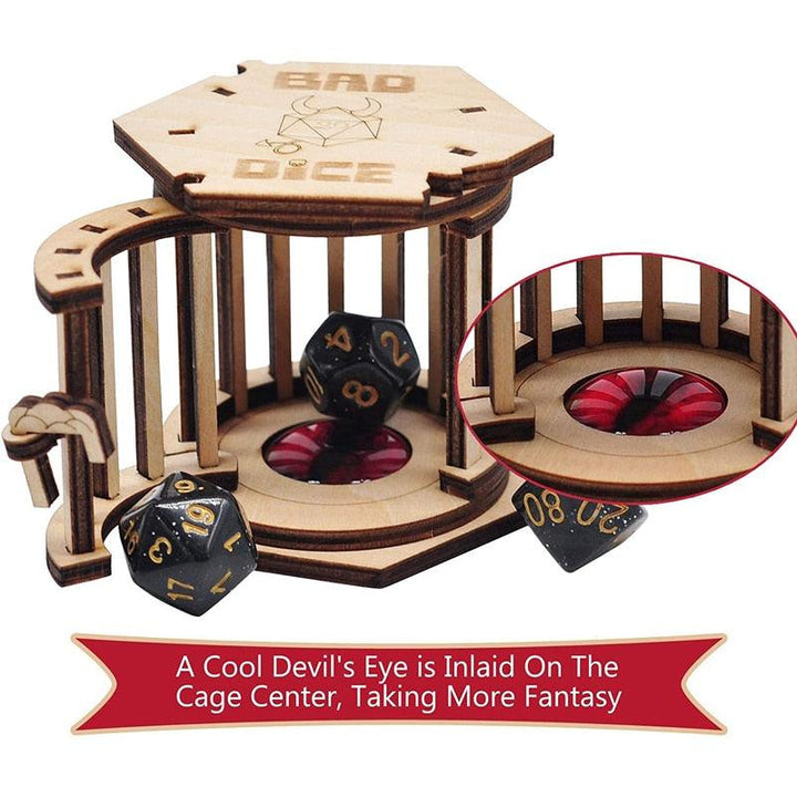 DND Dice Jail Prison with Polyhedral Dice Set Wood Cage for Your Bad Dice - Mini Megastore
