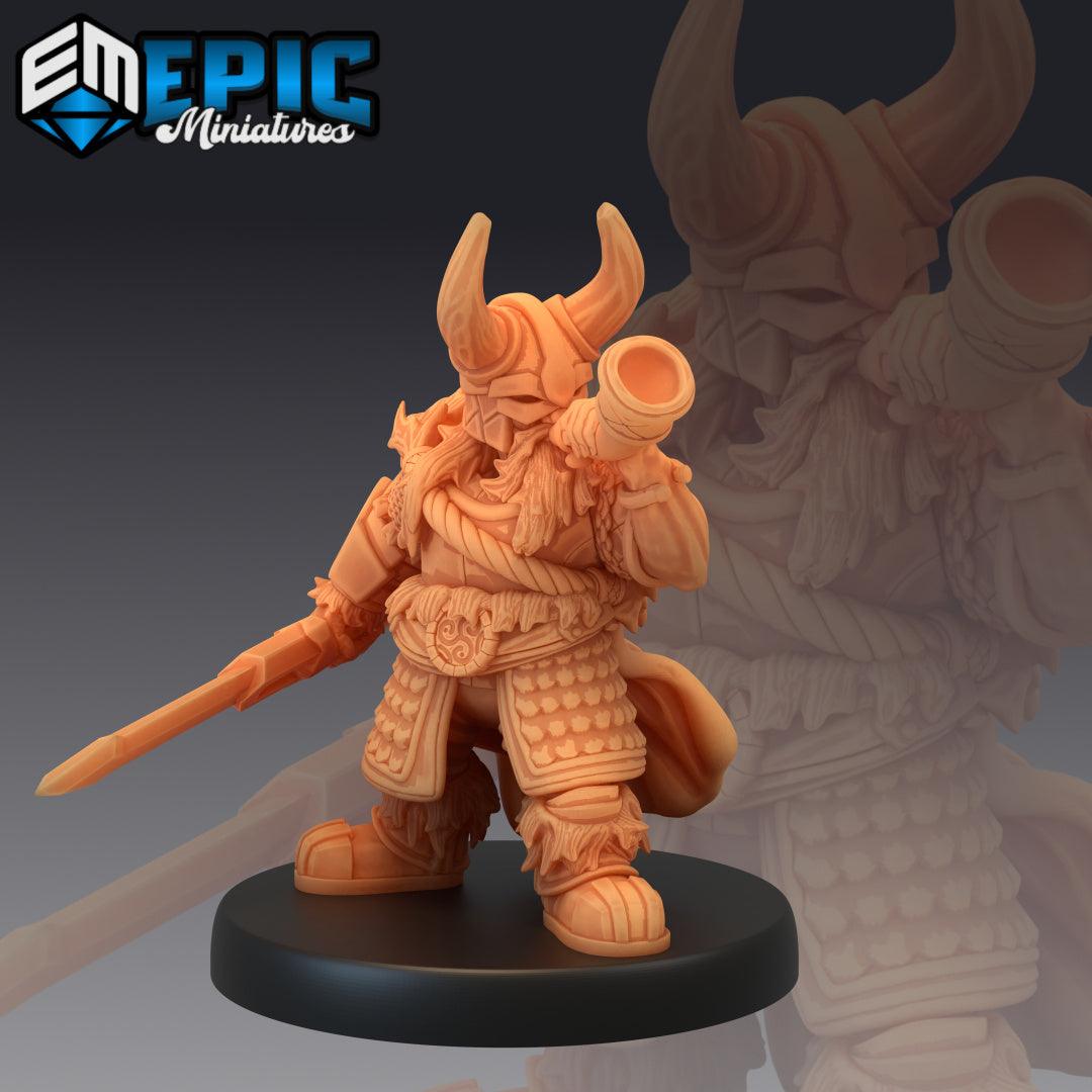 Dwarf - Male Warrior Sword and Horn Miniature - Mini Megastore
