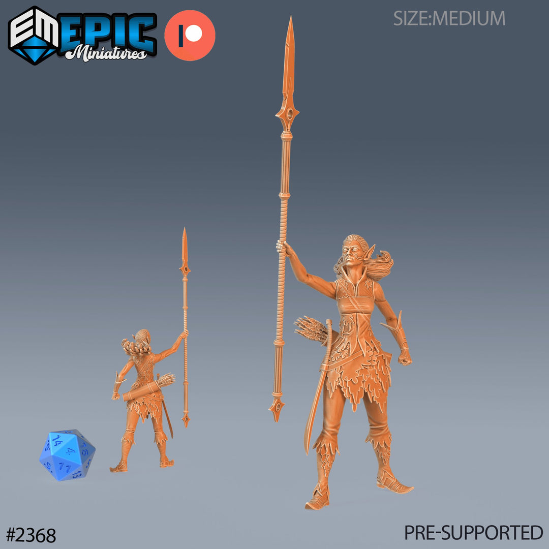 Female Eladrin Elf with Spear Miniature - Mini Megastore