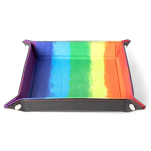 Fold Up Velvet Dice Tray with PU Leather Backing - Watercolor Rainbow - Mini Megastore