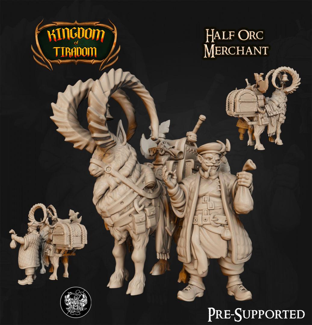 Half-Orc Merchant and Pack Ram Miniature - Mini Megastore