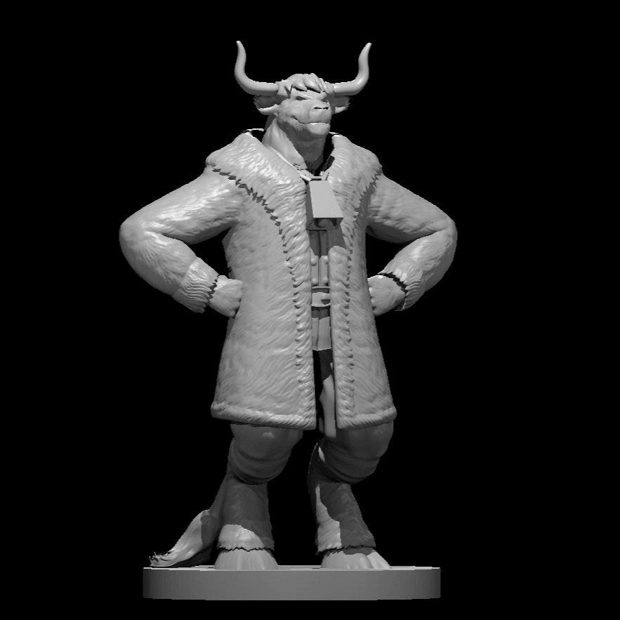 Minotaur Male Bard with big fur coat Miniature - Mini Megastore