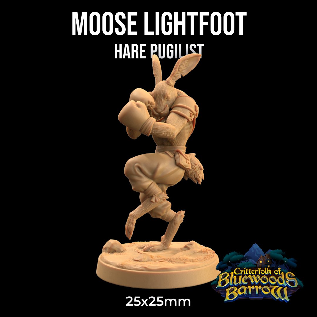 Moose Lightfoot, Hare Pugilist - Herengon / Rabbitfolk Monk / Brawler Miniature - Mini Megastore
