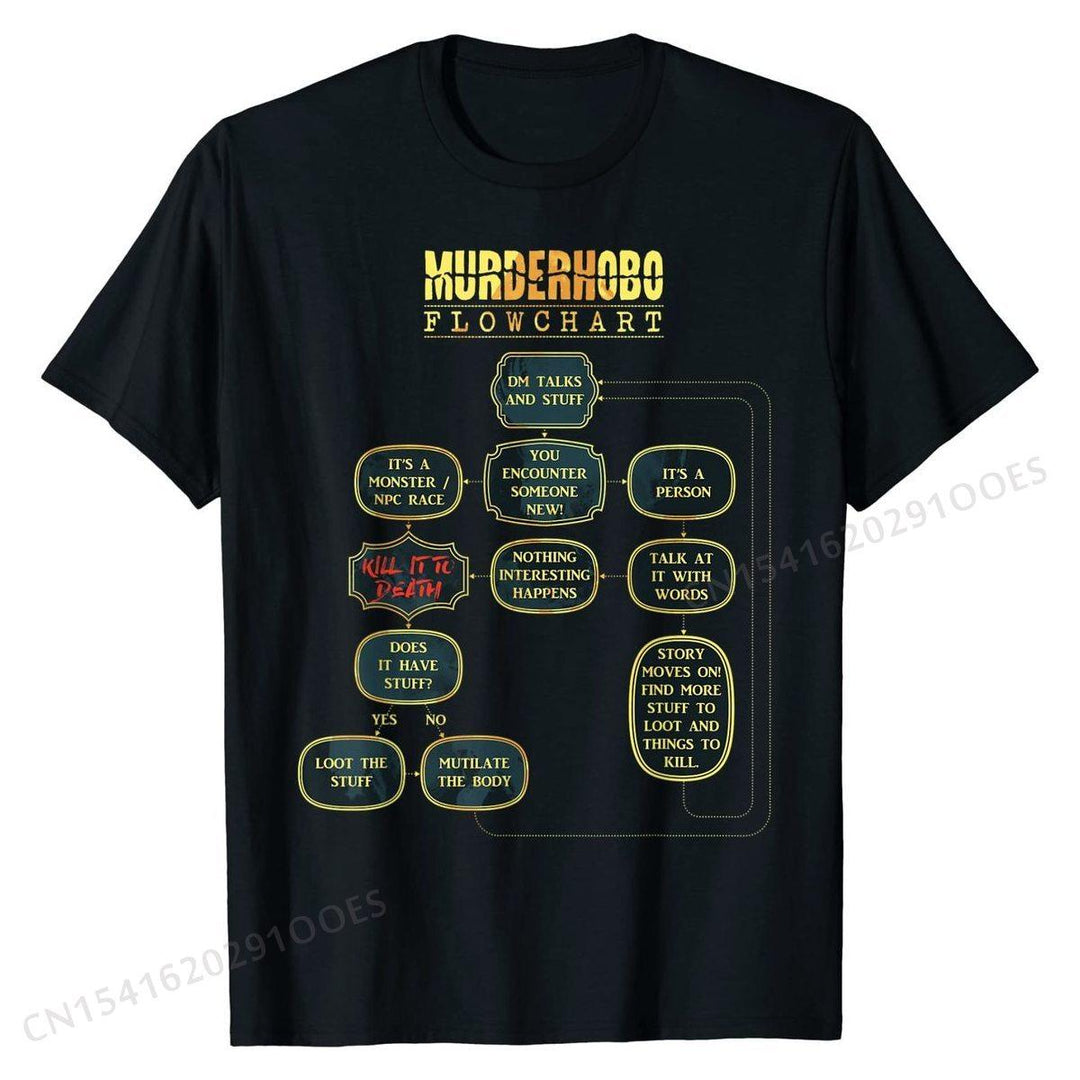 Murder Hobo Flowchart D20 Tabletop RPG Dragons Meme T-Shirt T-Shirt Cotton Tops &amp; Tees Normal Popular Casual T Shirt - Mini Megastore