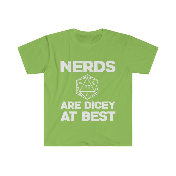 "Nerds are dicy at best" Unisex Softstyle T-Shirt - Mini Megastore
