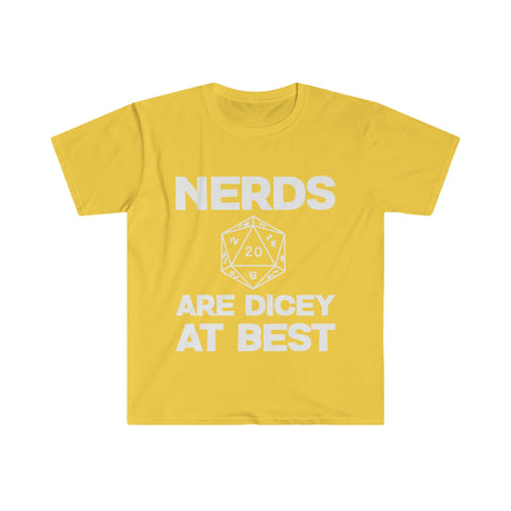 "Nerds are dicy at best" Unisex Softstyle T-Shirt - Mini Megastore