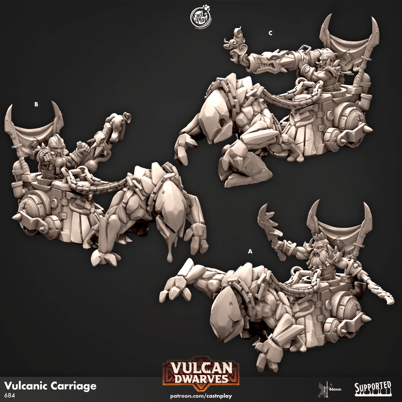 Vulcanic Carriage - Dwarf Elemental Carriage Miniature - Mini Megastore